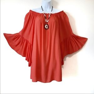 NWT Boho Dress w/ Bell Sleeves - Coral